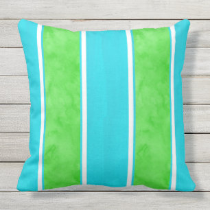 Aqua Lime Cabana Stripes Throw Pillow
