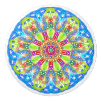 Aqua Lime Mandala Boho  Ceramic Knob