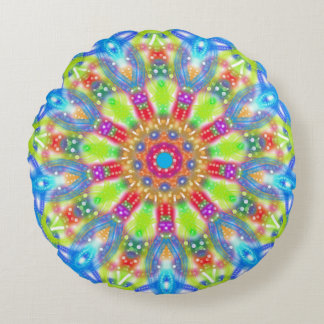 Aqua Lime Mandala Boho Reversible Round Pillow