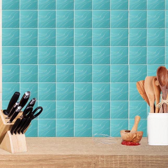 Aqua Line Waves Modern Minimalist Abstract Tile (Creator Uploaded)