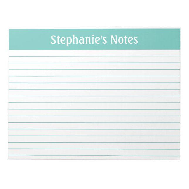 Aqua Lined 11 x 8.5 Landscape Personalized Notepad (Front)