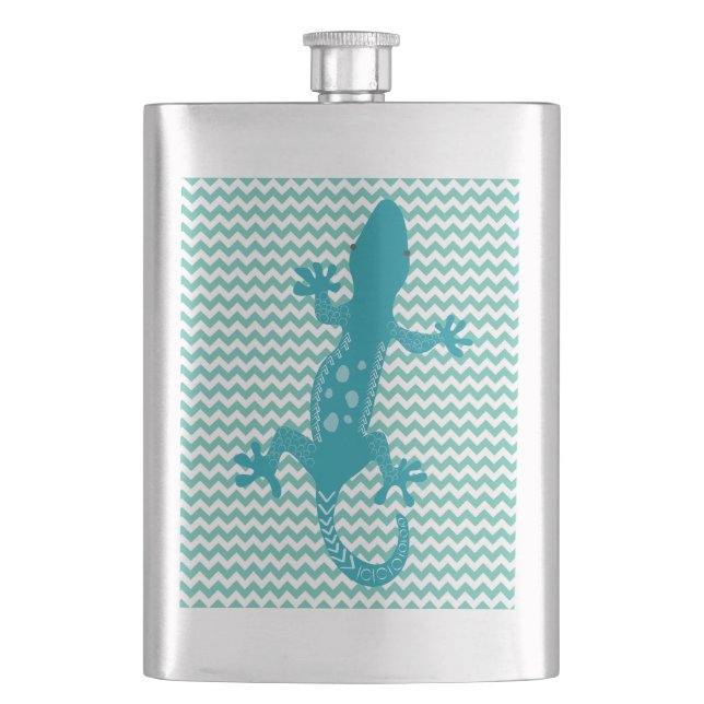Aqua Lizard Aqua White Chevron Stripe Flask (Front)
