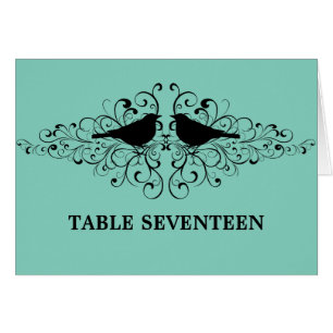 Aqua Love Bird Swirls Table Number Card