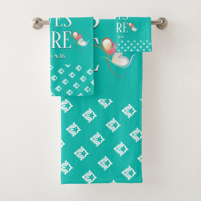Aqua | LOVE LIVES HERE | Stylish Customizable Bath Towel Set (Insitu)