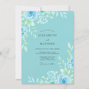 Aqua Lush Floral Spring Wedding Invitation