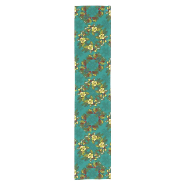 Aqua Magnolia Winter Table Runner (Front)