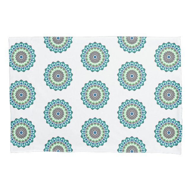 Aqua Mandala Pattern Boho Pillowcase (Front)