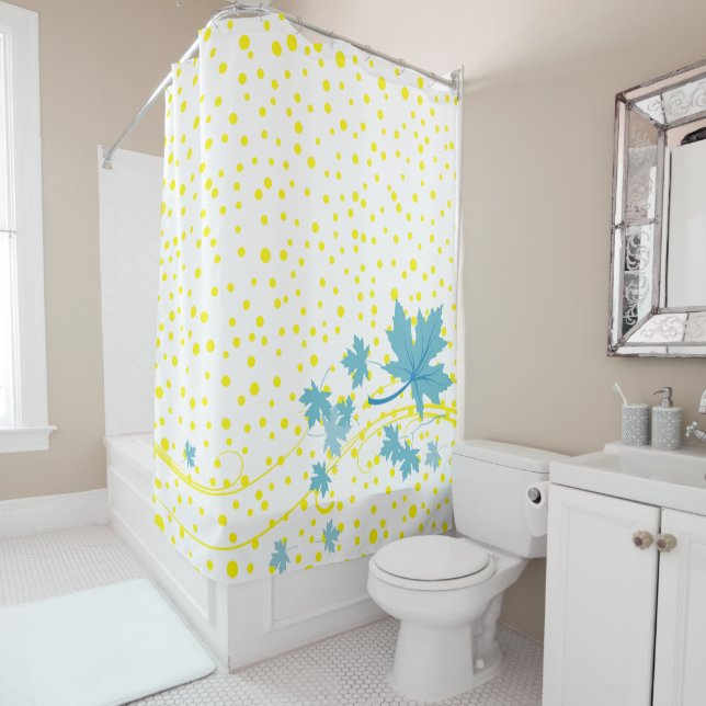 Aqua maple leaves and yellow polka dots (In Situ)