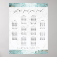 AQUA MARBLE AGATE 10 TABLE WEDDING SEATING CHART