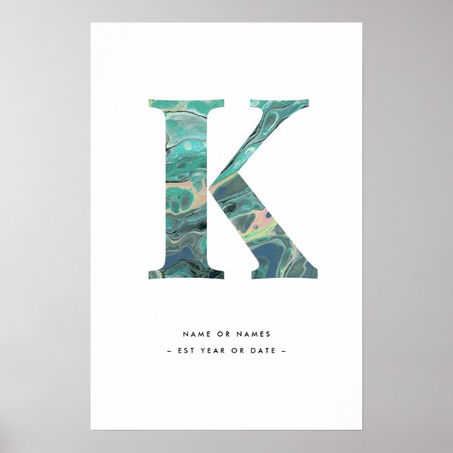 Aqua Marble Letter K Initial w/Personalization Art Poster (Front)
