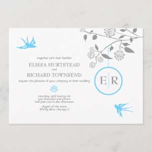 Aqua Marigold Birds Invitations