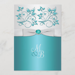 Aqua-marine and Silver Monogrammed Invitation II