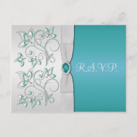 Aqua-marine and Silver R.S.V.P. Postcard