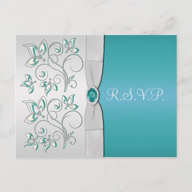 Aqua-marine and Silver R.S.V.P. Postcard (Front)