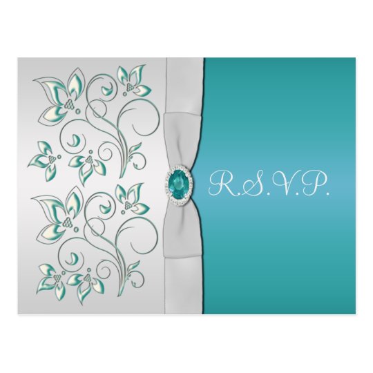Aqua-marine and Silver R.S.V.P. Postcard