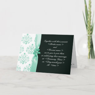 Aqua marine & Black Damask wedding invitation