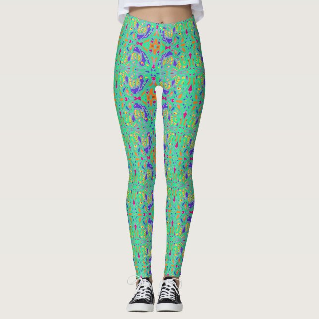 Aqua marine colored tiny patterned leggings (Front)