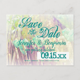 Aqua Mason Jars Fence Post Save the Date Postcards