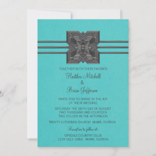 Aqua Medallion Border Wedding Invite