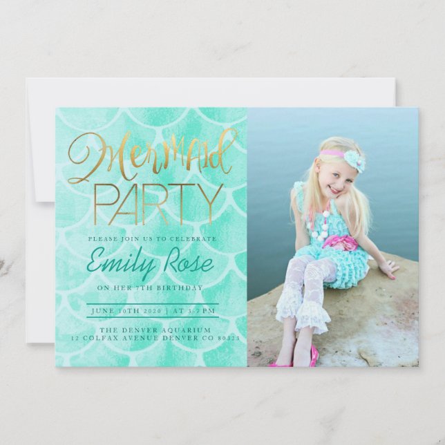 Aqua Mermaid Party | Under The Sea Birthday Photo Invitation (Front)