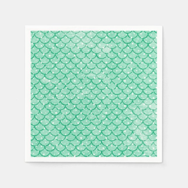 Aqua Mermaid Scales Stars Paper Napkins (Front)