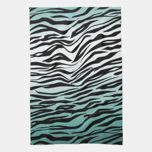 Aqua Mint Black Zebra Print Ombre Kitchen Towel