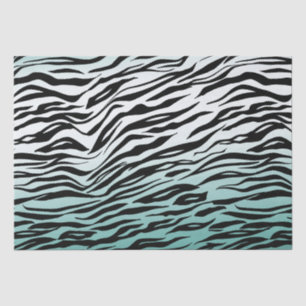 Aqua Mint Black Zebra Print Ombre Tissue Paper