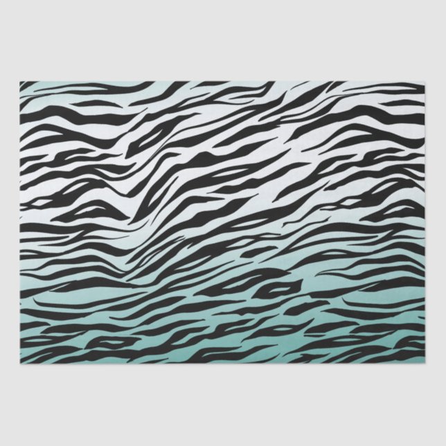 Aqua Mint Black Zebra Print Ombre Tissue Paper (Front)