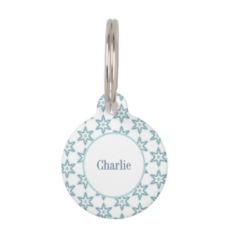 Aqua Mint Blue and White Modern Geometric Stars Pet Tag