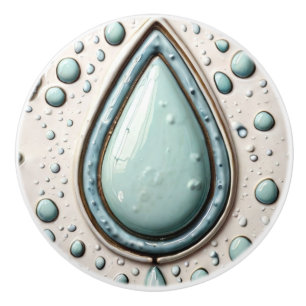 Aqua Mint Blue & White Water Drop Bathroom Ceramic Knob