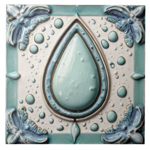 Aqua Mint Blue & White Water Drop Bathroom Tile