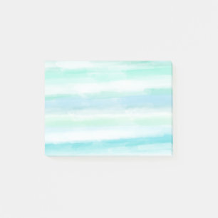 Aqua Mint Blue White Watercolor Stripes Post-it Notes