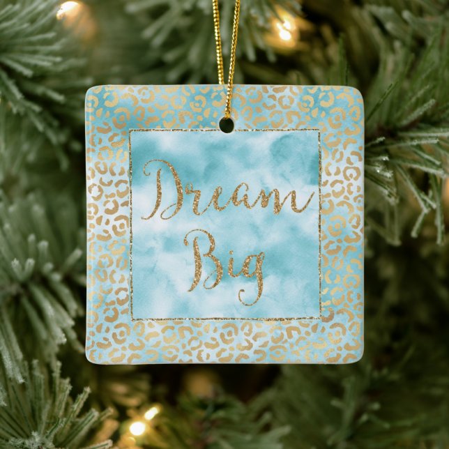 Aqua Mint Cream Gold Leopard Glitter Dream   Ceramic Ornament (Tree)