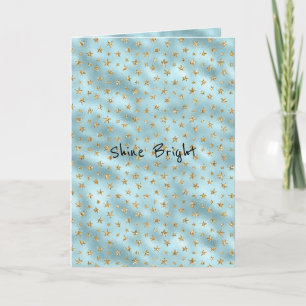 Aqua Mint Gold Glitter Stars Card
