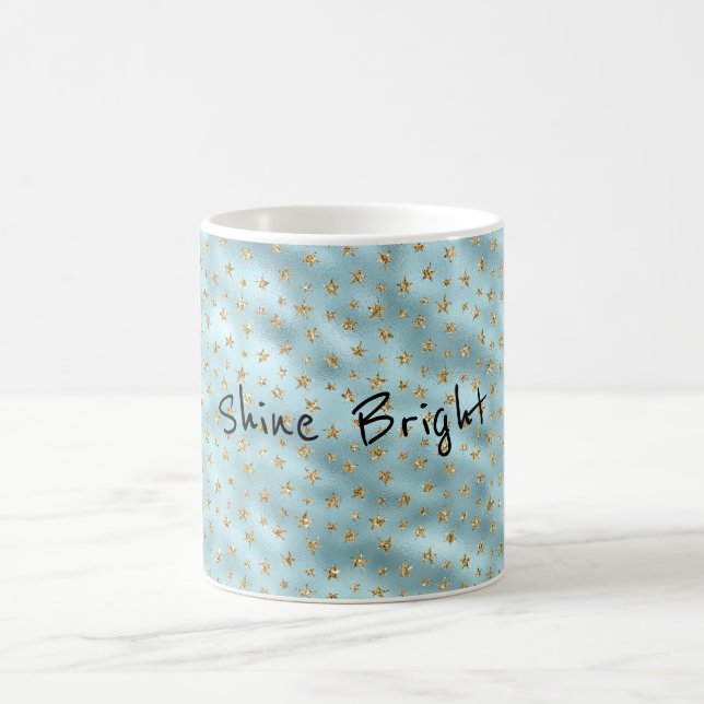 Aqua Mint Gold Glitter Stars Coffee Mug (Center)