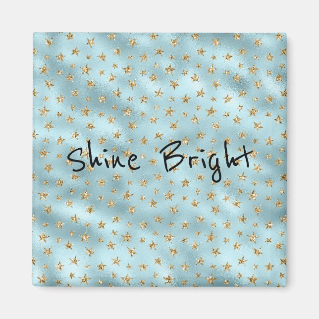 Aqua Mint Gold Glitter Stars Magnet (Front)