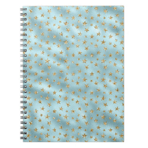 Aqua Mint Gold Glitter Stars Notebook