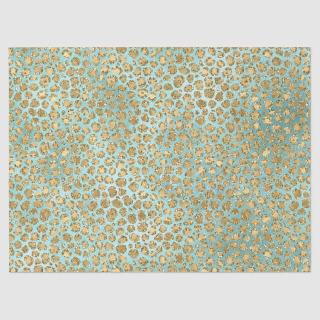 Aqua Mint Gold Glitz Glitter Leopard      Tissue Paper (Front)