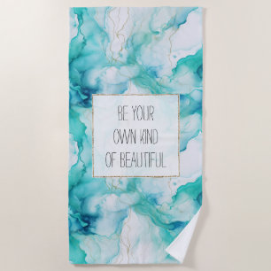 Aqua Mint Gold White Marble Beach Towel