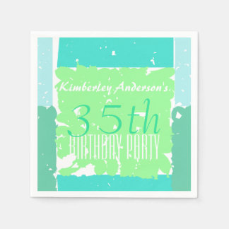 Aqua Mint Green Batik 35th birthday paper napkin