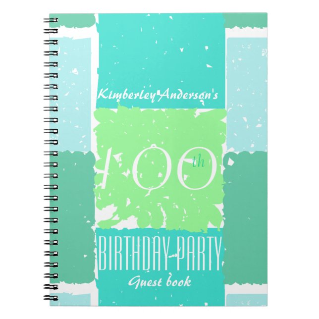 Aqua Mint Green Colours 100th birthday Guest Book (Front)