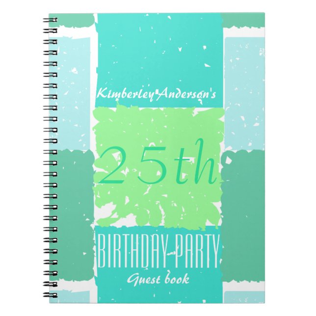 Aqua Mint Green Colours 25th birthday Guest Book (Front)