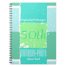 Aqua Mint Green Colours 50th birthday Guest Book
