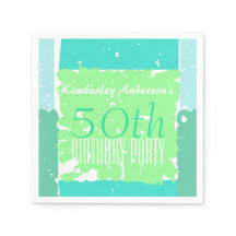 Aqua Mint Green Colours 50th birthday paper napkin