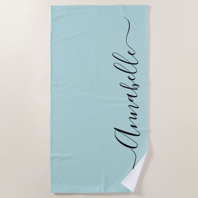Aqua Mint Green Personalized Name Beach Towel (Front)