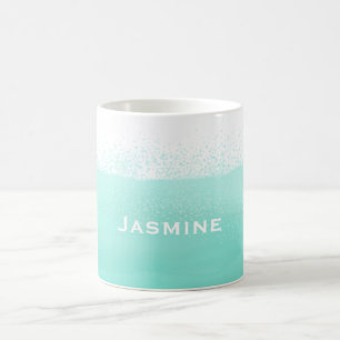 Aqua mint green watercolor splash customize coffee mug