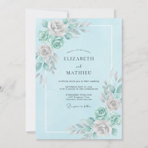 Aqua Mint Peony Wedding Invitation