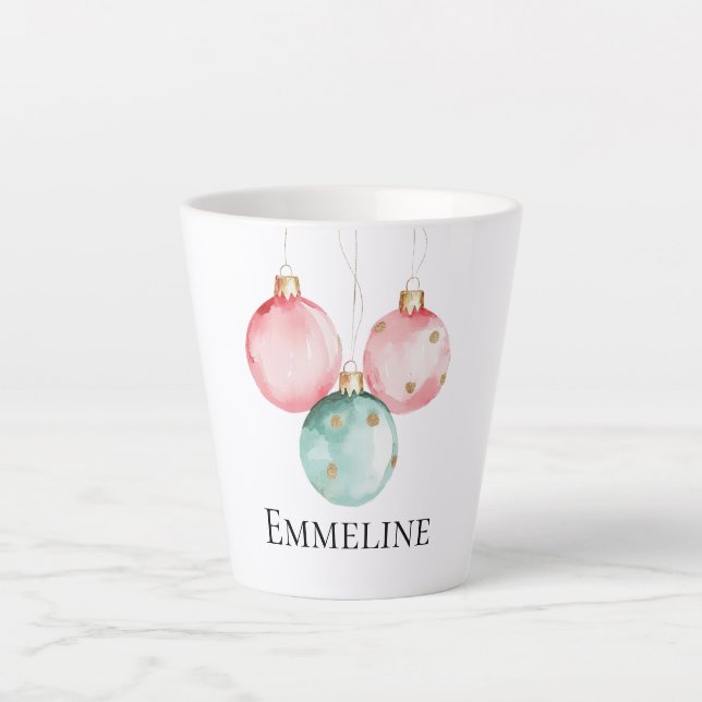 Aqua Mint Pink Gold Dots Christmas Ornaments Name Latte Mug (Front)