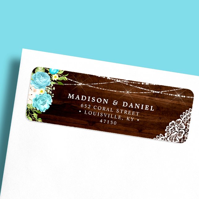 Aqua Mint Rustic Wood String éclaire l'adresse flo (Créateur téléchargé)