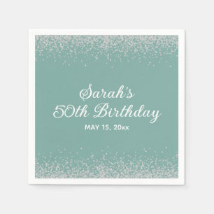 Aqua Mint Silver Diamond Glitter 50th Birthday Napkin